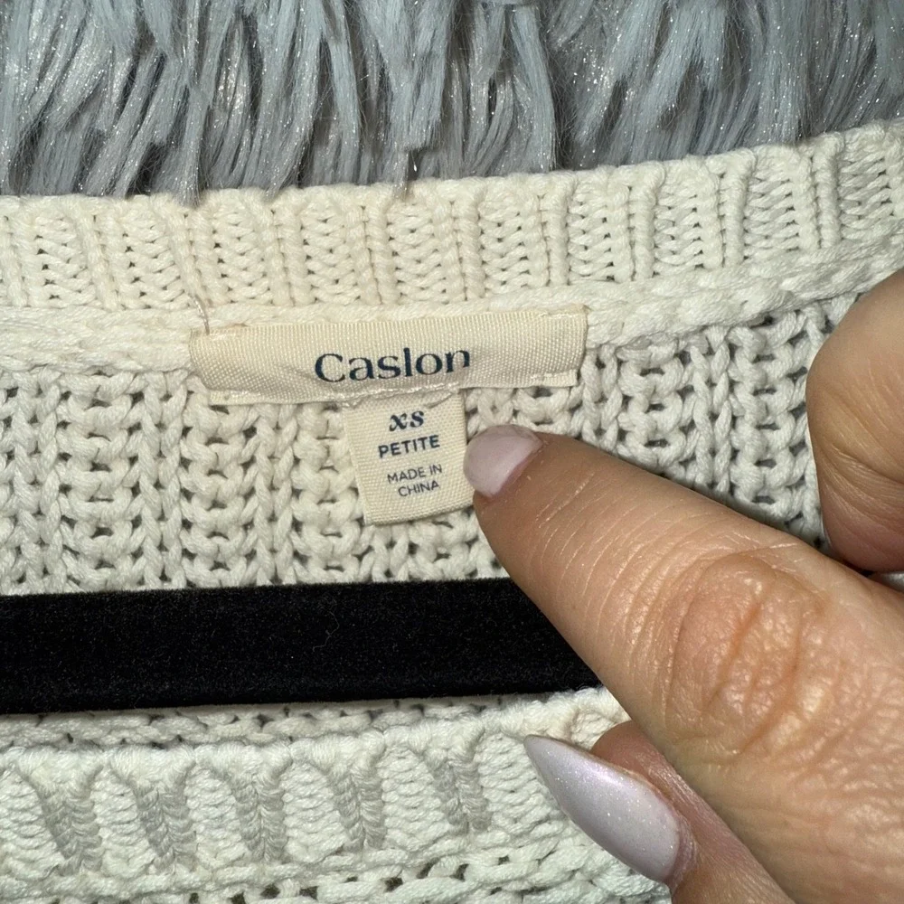 Caslon‎ Petite XS Cream Knit Crew Neck Long Sleeve Sweater Cozy Casual Top